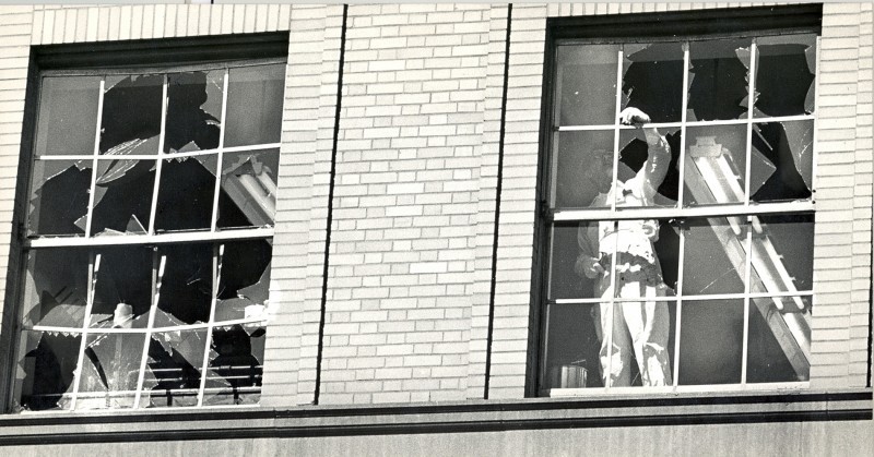 Broken windows from Sterling Hall Bombing